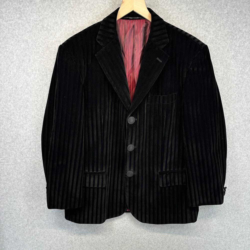 Rizzoli Blazer Jacket Size 42 R Black Striped Rayon Blend Hand Tailored Italy
